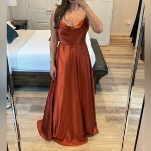 Rust Orange Satin Evening Gown- Size 10